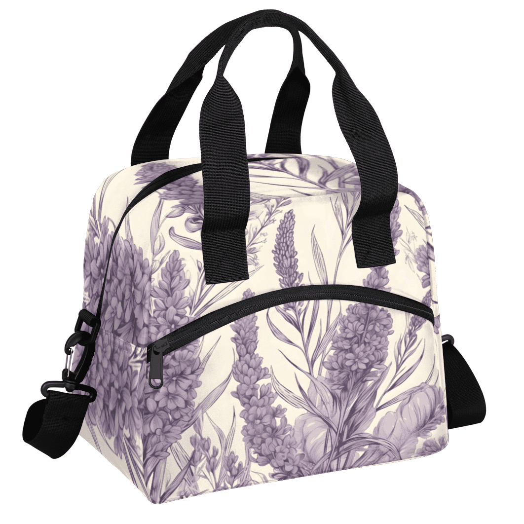 Herdesigns Purple Lavender Flowers Insulated Lunch Bag for Women Men Adults Large Reusable Lunch Box Leakproof Portable Cooler Tote Bags with Adjustable Shoulder Strap