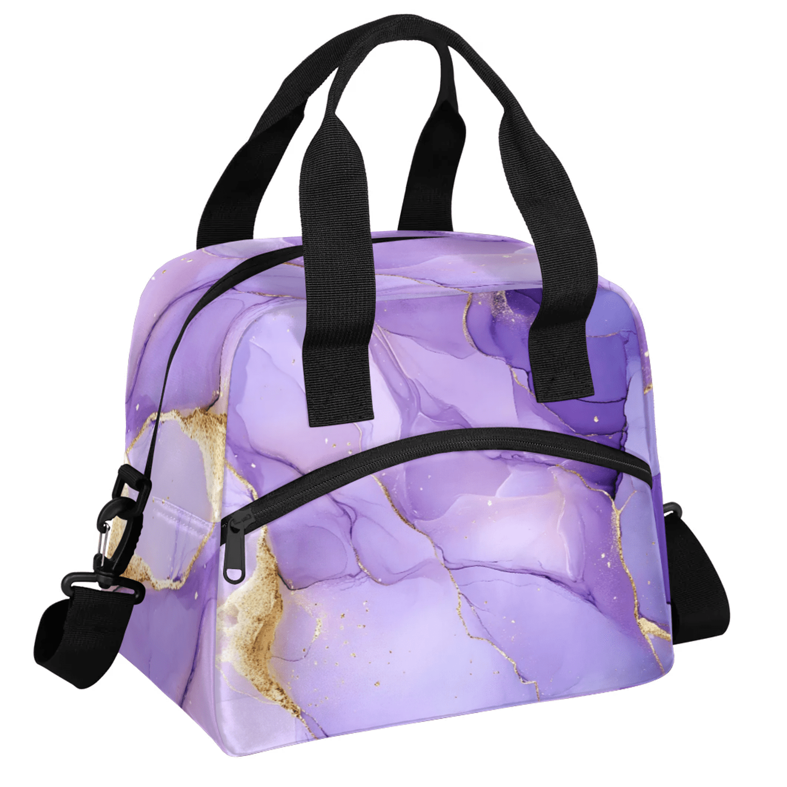 Herdesigns Purple Lunch Bag for Men Women Adults Marble Insulated Lunch Box Leakproof Cooler Tote Bag Organizer with Adjustable Shoulder Strap
