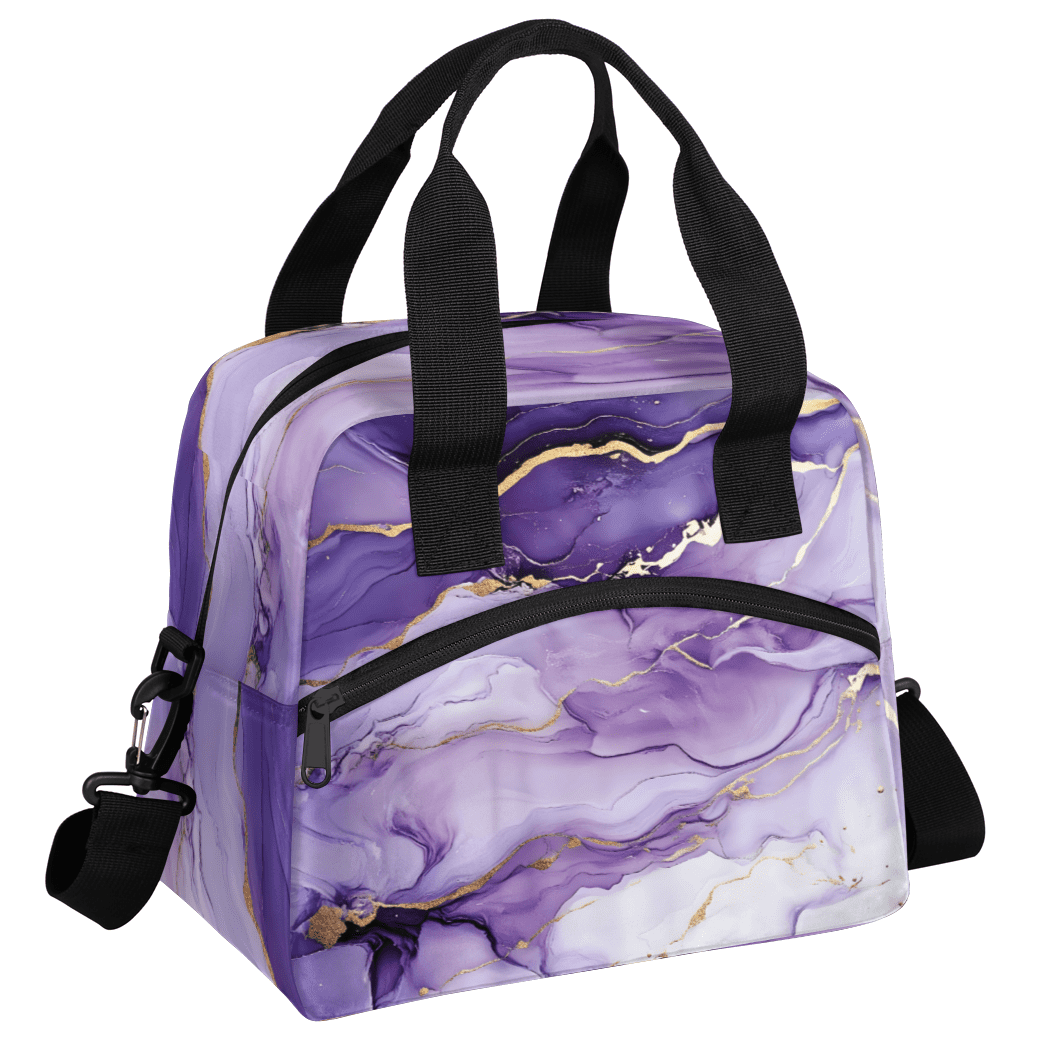 Herdesigns Purple Marble Insulated Lunch Bag for Women Men Adults Large Reusable Lunch Box Leakproof Portable Cooler Tote Bags with Adjustable Shoulder Strap
