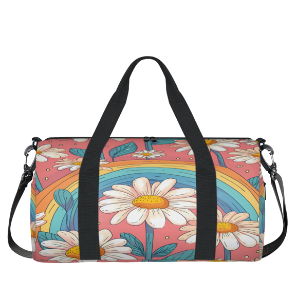 Herdesigns Rainbow Daisy Gym Bag for Women, Duffle Bag for Travel Sport, Floral Lightweight Waterproof Carry on Weekender Dance Yoga Workout Bags