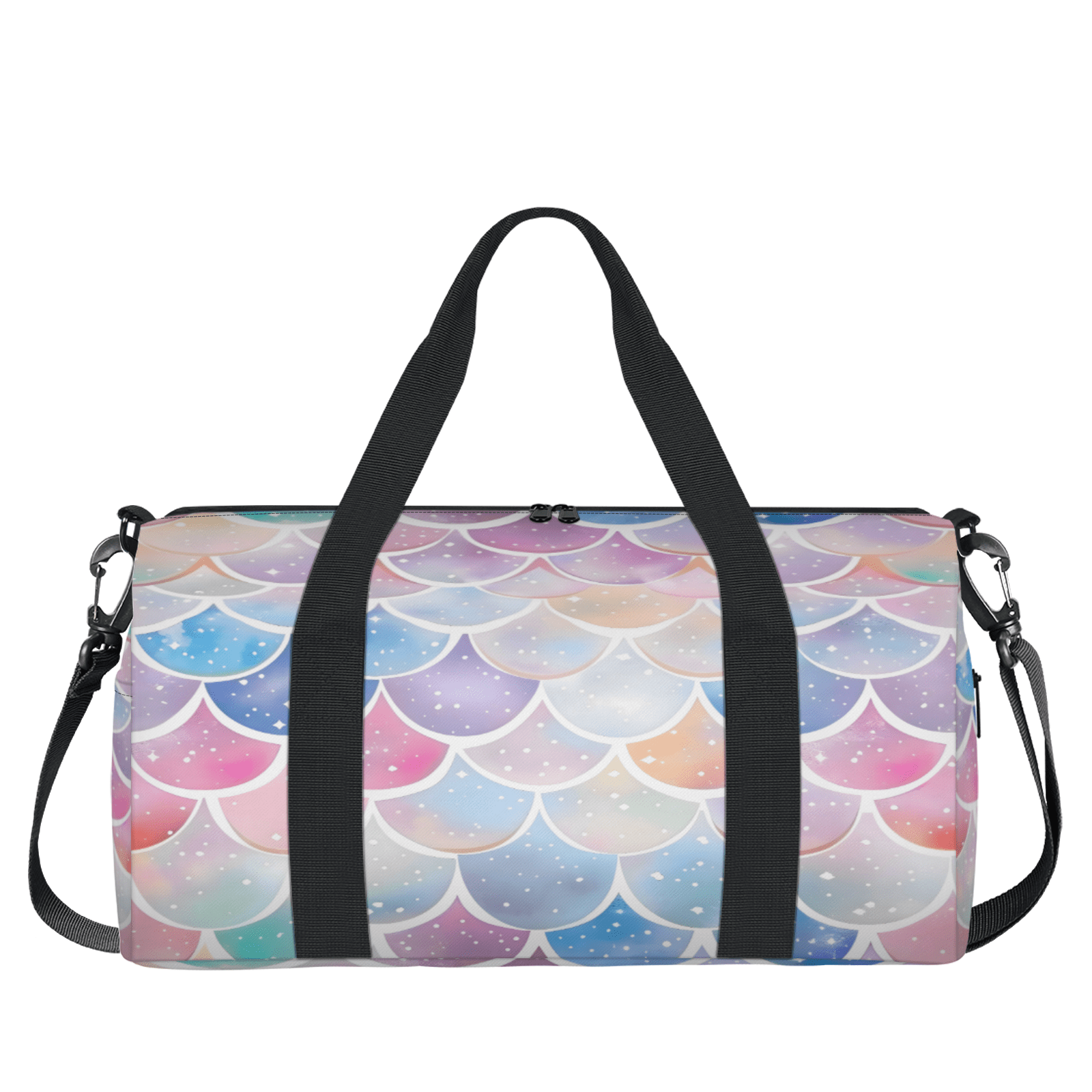 Herdesigns Rainbow Fish Scale Mermaid Gym Bag for Women, Duffle Bag for Travel Sport, Lightweight Waterproof Carry on Weekender Overnight Dance Yoga Workout Bags