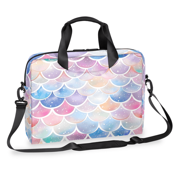Herdesigns Rainbow Fish Scale Mermaid Laptop Bag for Women Men, Computer Case Briefcase Messenger Bags, 15-15.6 inch Laptop Sleeve Shoulder Bag