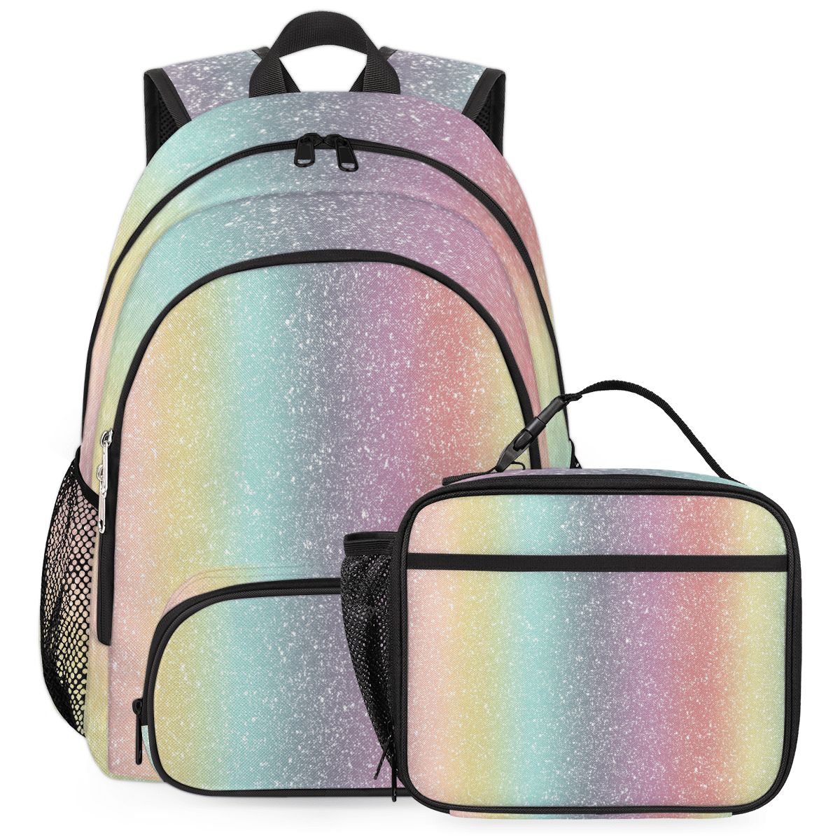 Large Rainbow Backpack & Small Bag Set Large Capacity 3-in-1 Girls Rainbow Waterproof School Bag  main image 2