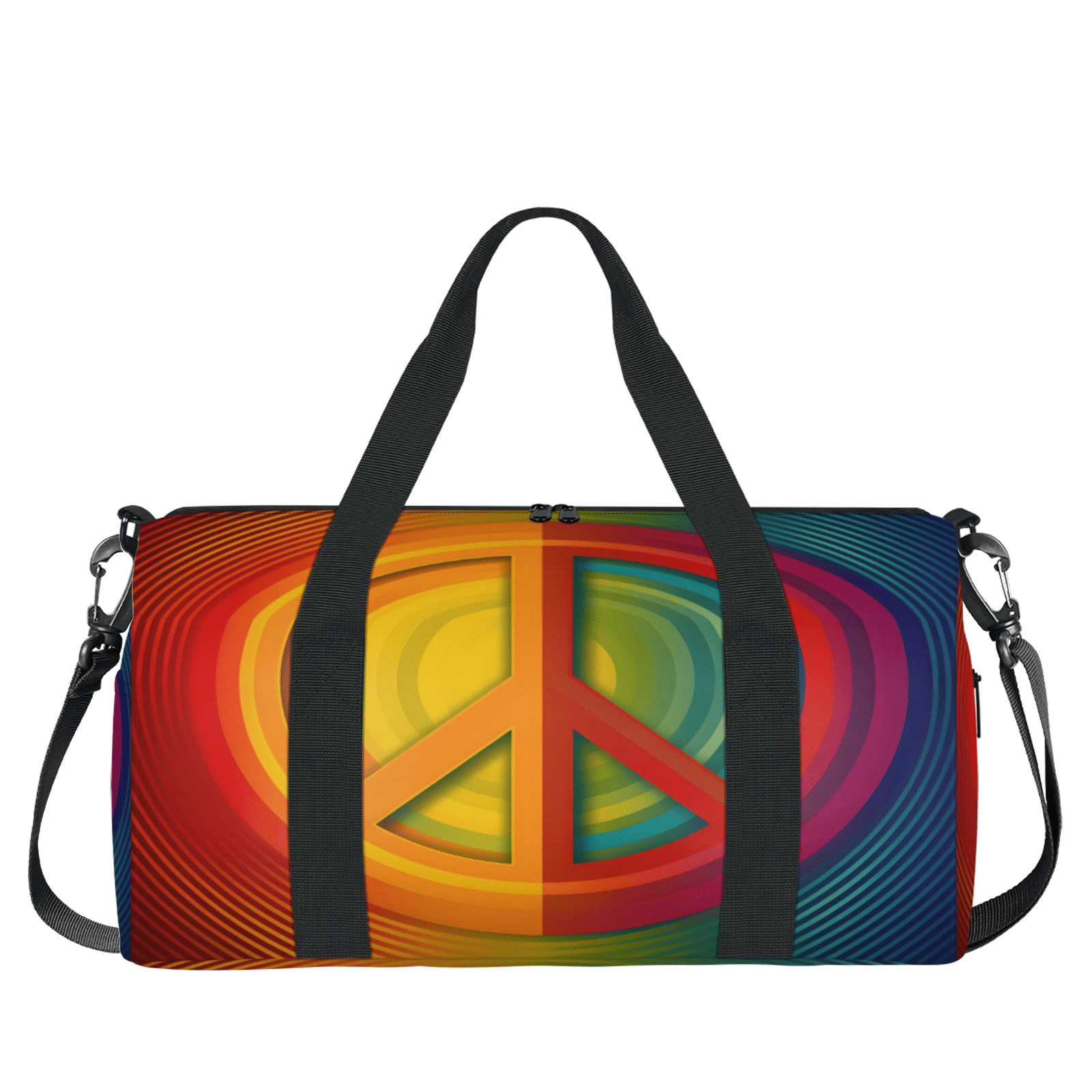 Herdesigns Rainbow Hippie Peace Symbol Gym Bag for Women, Duffle Bag for Travel Sport, Lightweight Waterproof Carry on Weekender Overnight Dance Yoga Workout Bags