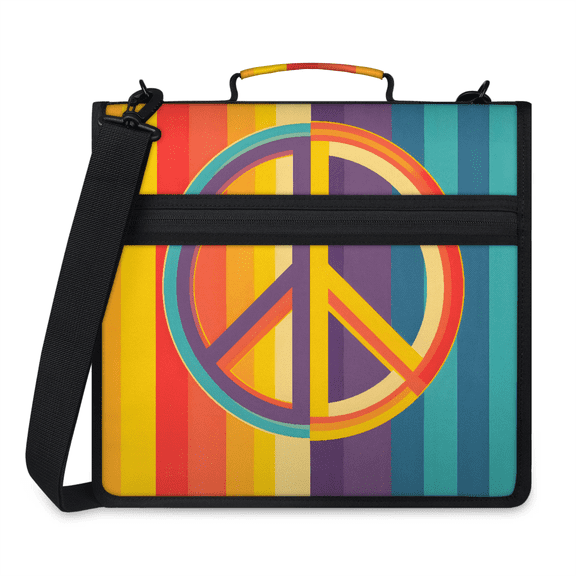 Herdesigns Rainbow Peace Sign Zipper Binder with Shoulder Strap, Waterproof 1.5 Inch 3 D-Ring Binder Organizer Bag, Fits 13 Inch Laptop for Work,