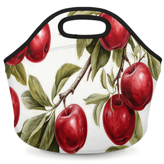Herdesigns Red Apples Insulated Neoprene Lunch Bag for Women Men Lunch Box Washable Reusable Lunch Tote Lightweight Lunch Handbag for Work Outdoor Picnic