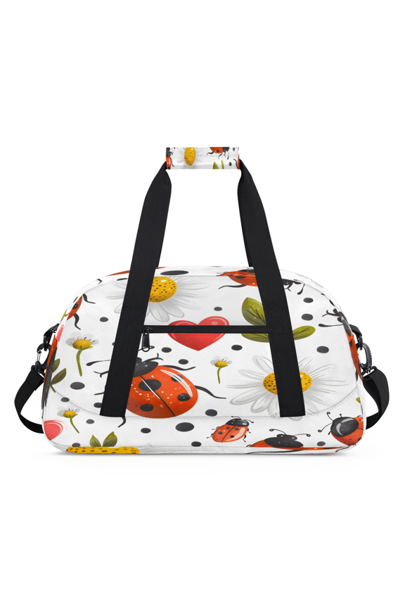 Red Ladybugs Travel Sports Duffel Bag for Women Men, Lightweight Overnight Weekender Bag for Camping Hiking, Daisy Flower