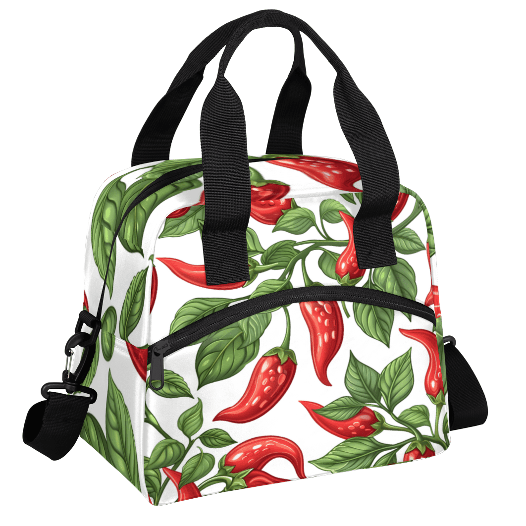 Herdesigns Red Pepper Insulated Lunch Bag for Women Men Adults Large Reusable Lunch Box Chili Pepper Leakproof Cooler Tote Bags with Adjustable Shoulder Strap