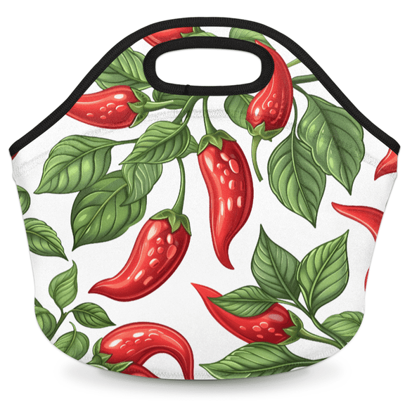 Herdesigns Red Pepper Neoprene Lunch Bag, Chili Pepper Insulated Lunch Box for Women Men Washable Lunch Tote Soft Lunch Container With Zipper for Work Picnic Travel