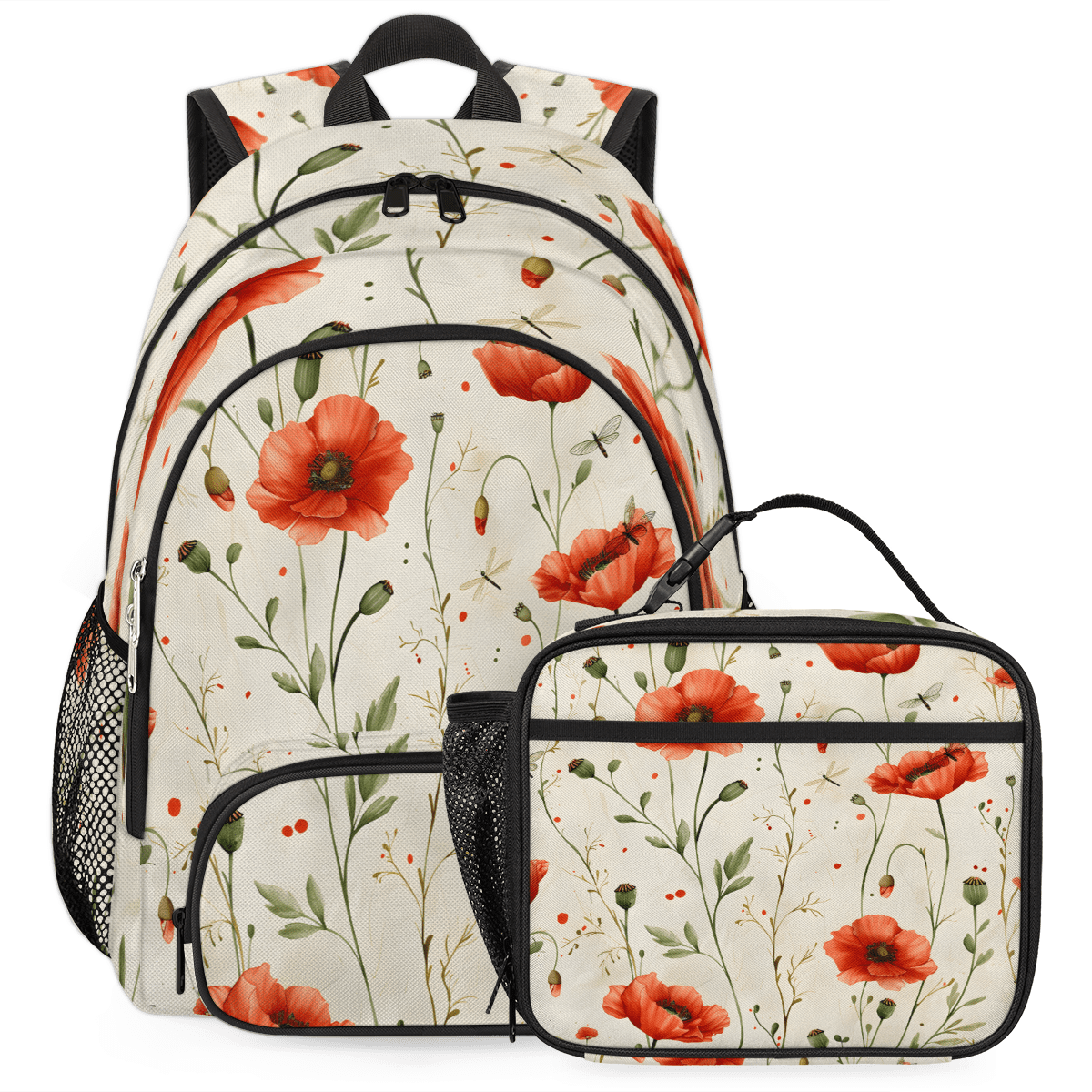 Herdesigns Red Poppy Backpack with Lunch Box Floral  display picture 2