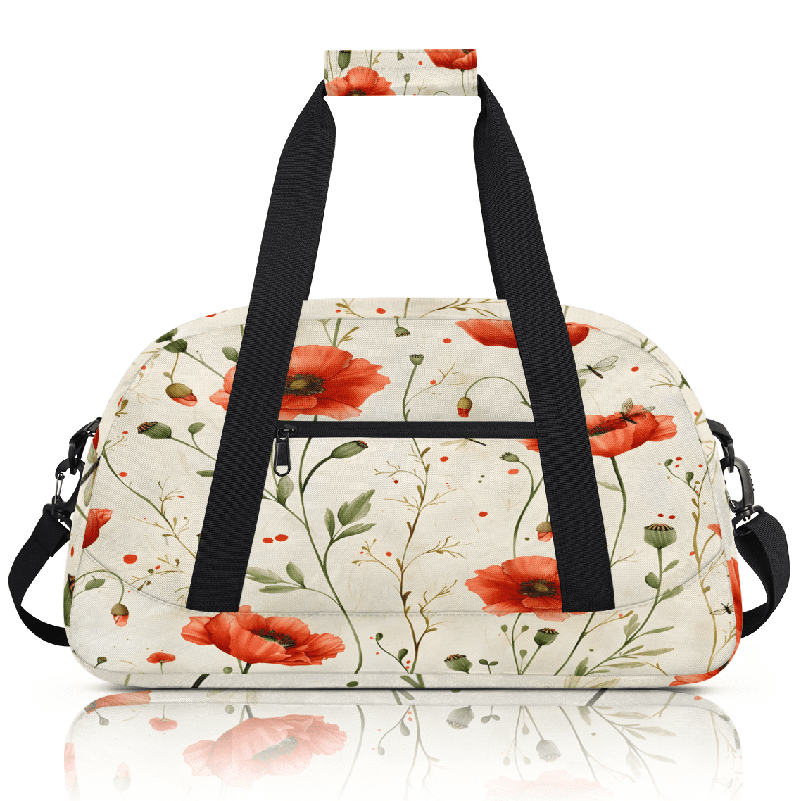 Herdesigns Red Poppy Sports Duffle Bag for Women & Men, Floral Gym Bag Dance Bag Overnight Bag Carry On Weekender Travel Bag