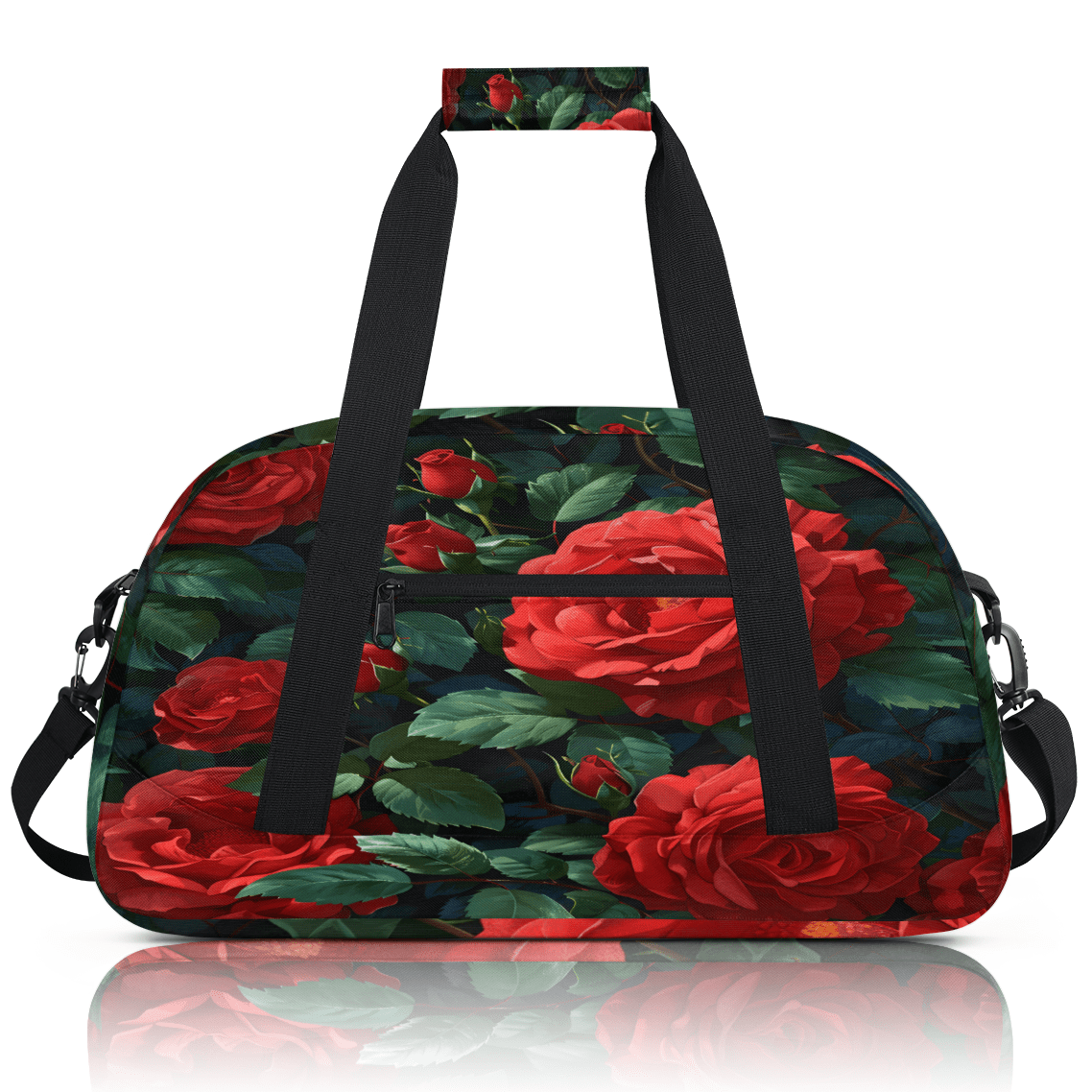 Herdesigns Red Rose Sports Duffle Bag for Women & Men, Red Floral Flower Gym Bag Dance Bag Overnight Bag Carry On Weekender Travel Bag