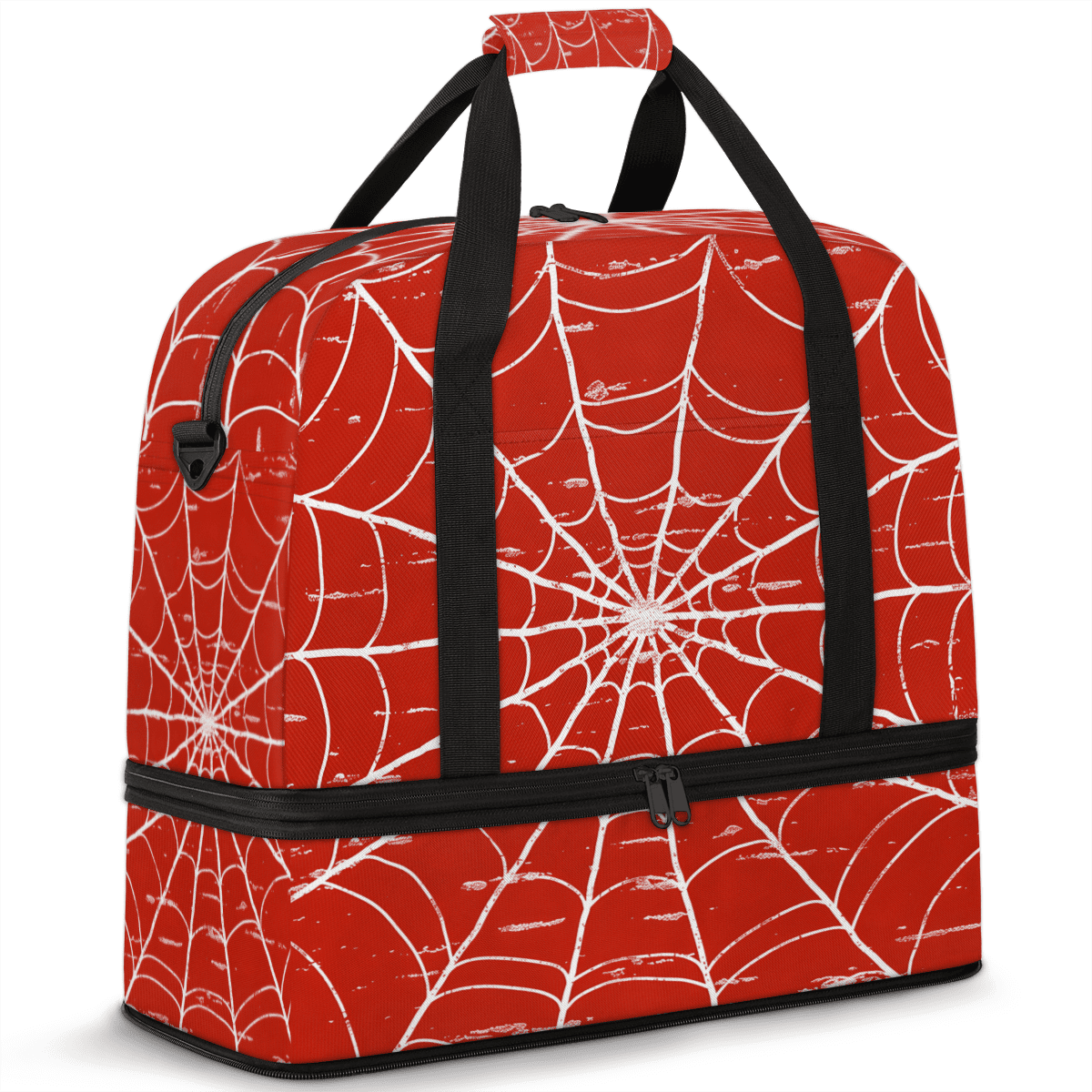Herdesigns Red Spiders Web Travel Duffel Bag with Shoe Compartment Funny Theme Large Foldable Waterproof Weekend Overnight Bag for Beach Swim Pool Bags Sports Gym