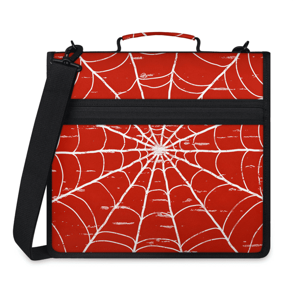 Herdesigns Red Spiders Web Zipper Binder 1.5 Inch 3 D-Rings with Shoulder Strap & Handle, Waterproof Funny Theme Binder Organizer Bag for 13 Inch Laptop
