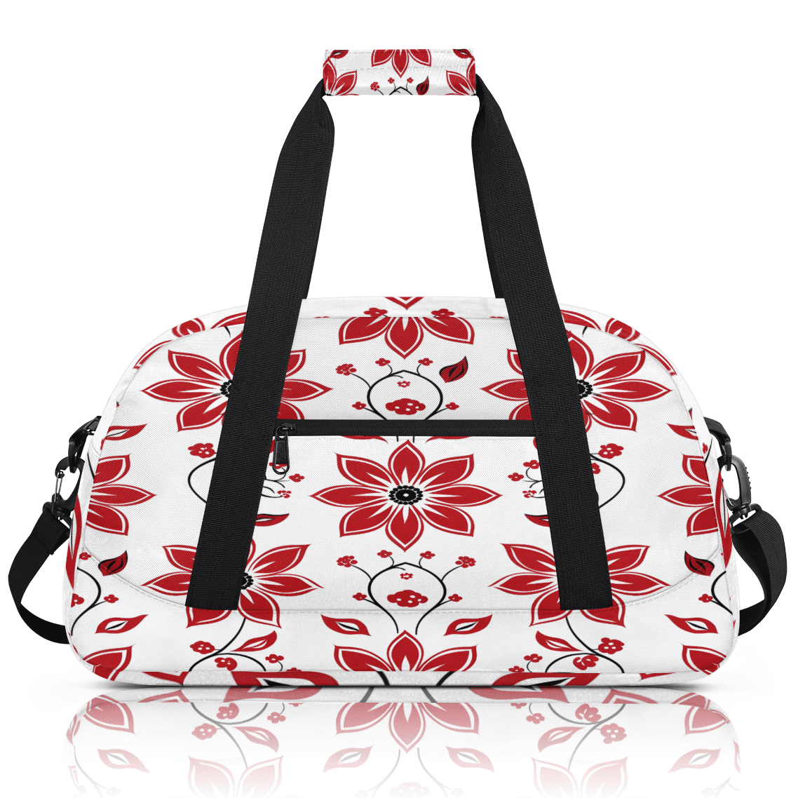Herdesigns Red Sports Duffle Bag for Women & Men, Floral Gym Bag Dance Bag Overnight Bag Carry On Weekender Travel Bag