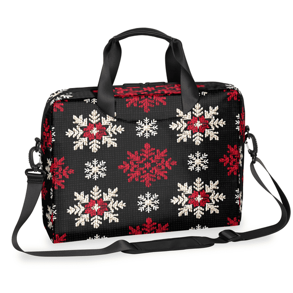 Herdesigns Red White Snowflakes Laptop Bag for Women Men, Computer Case Briefcase Messenger Bags, 15-15.6 inch Laptop Sleeve Shoulder Bag