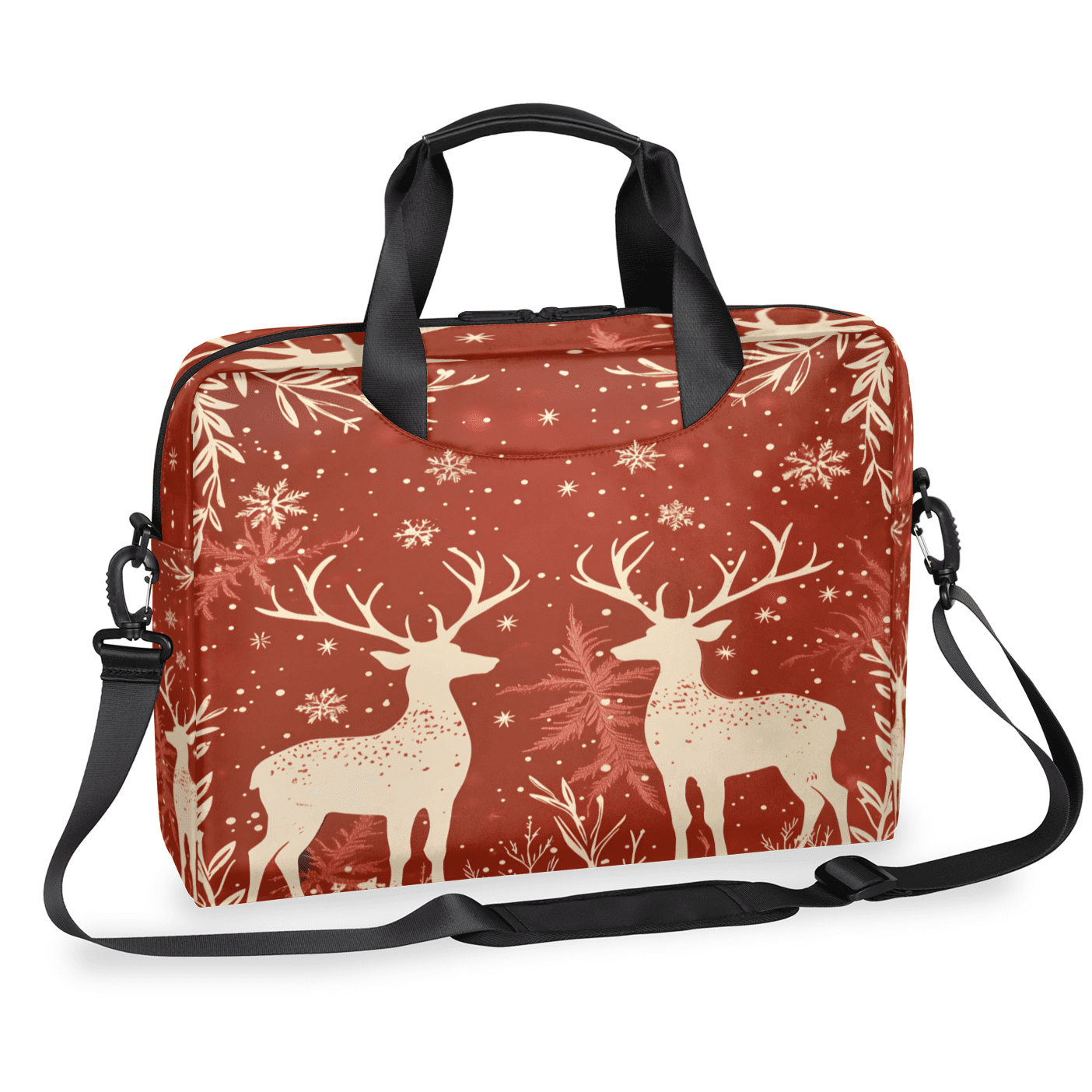 Herdesigns Reindeer And Holly Christmas Laptop Bag for Women Men, Computer Case Briefcase Messenger Bags, 15-15.6 inch Laptop Sleeve Shoulder Bag