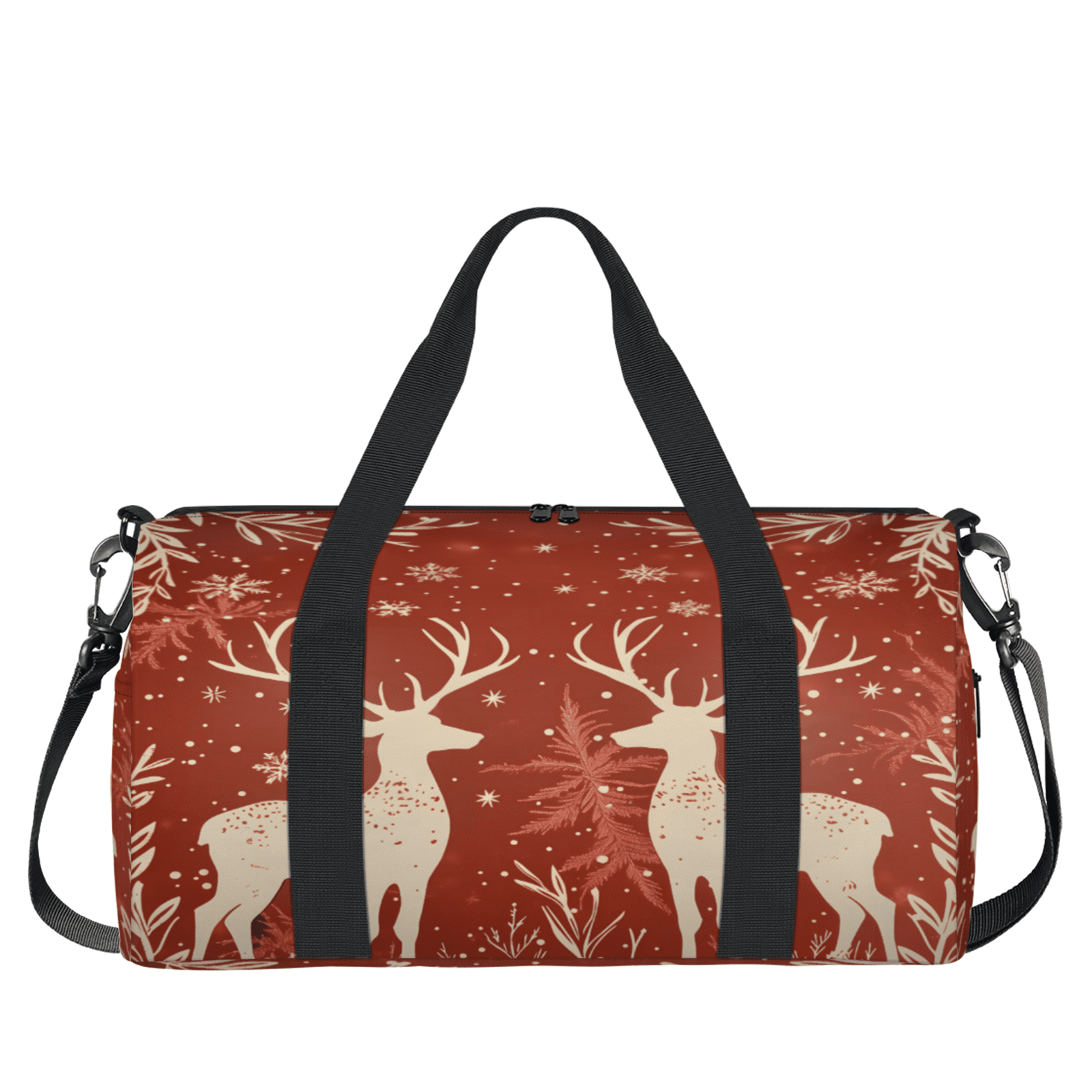 Herdesigns Reindeer And Holly Christmas Gym Bag for Women, Duffle Bag for Travel Sport, Lightweight Waterproof Carry on Weekender Overnight Dance Yoga Workout Bags