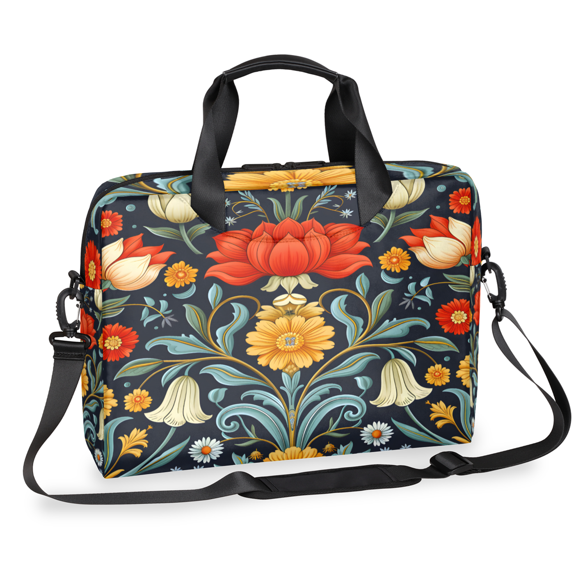 Herdesigns Retro Floral Laptop Bag for Women Men, Computer Case Briefcase Messenger Bags, 15-15.6 inch Laptop Sleeve Shoulder Bag