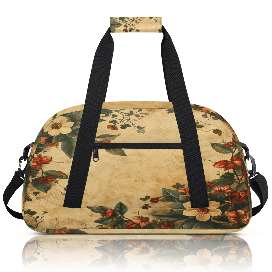 Herdesigns Retro Floral Sports Duffle Bag for Women & Men, Flower Vintage Modern Gym Bag Dance Bag Overnight Bag Carry On Weekender Travel Bag
