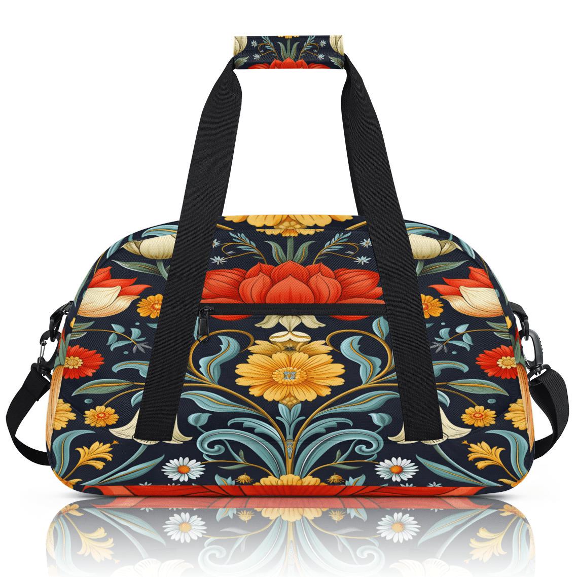 Herdesigns Retro Floral Sports Duffle Bag for Women & Men, Vintage Boho Flower Gym Bag Dance Bag Overnight Bag Carry On Weekender Travel Bag