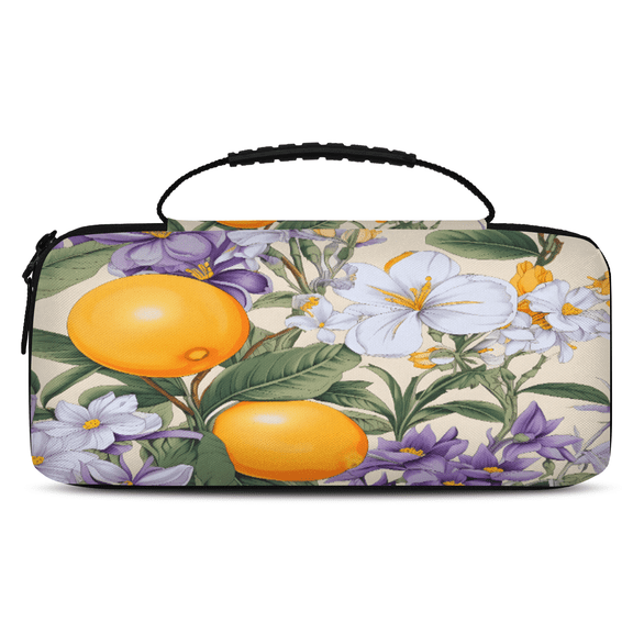 Herdesigns Retro Fruit Carry Case Compatible with Nintendo Switch 2017 & Oled 2021, with 20 Game Card Slots, Lemon Flower Portable Travel Carrying Case Pouch for Accessories & Games