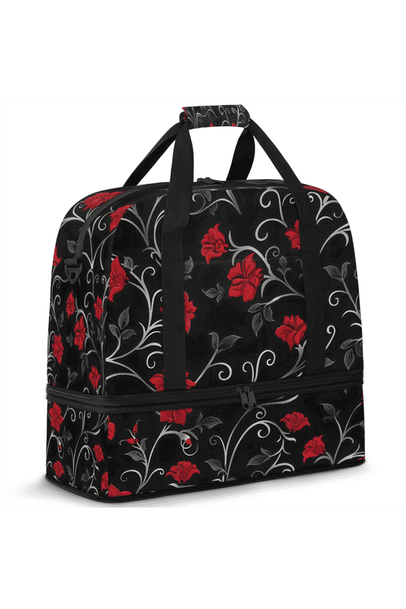 Retro Rad Floral Foldable Travel Duffel Bag for Women Men, Gym Tote Bags with Shoe Compartment, Waterproof Carry On Weekend Overnight Bag