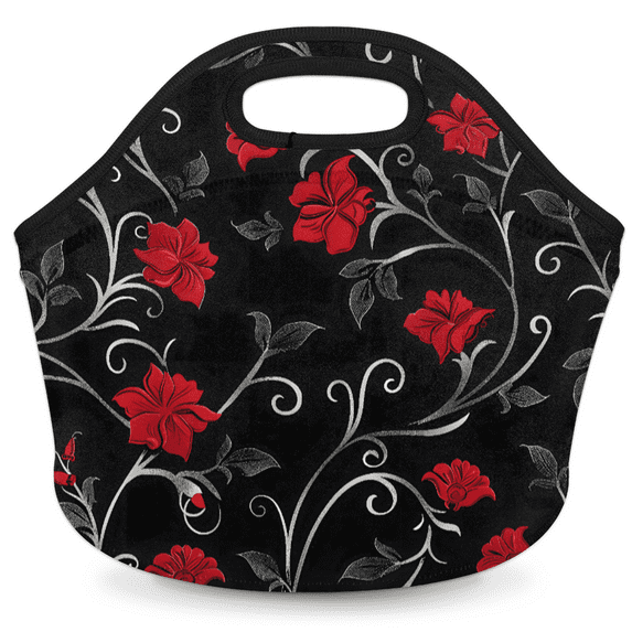 Herdesigns Retro Rad Floral Insulated Neoprene Lunch Bag for Women Men Lunch Box Washable Reusable Lunch Tote Lightweight Lunch Handbag for Work Outdoor Picnic