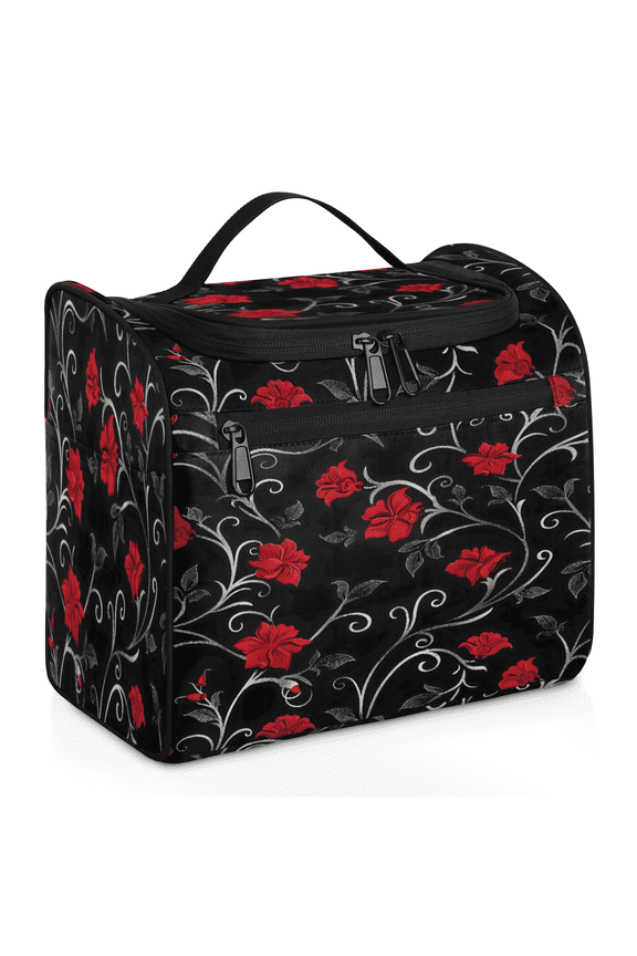 Retro Rad Floral Toiletry Bag for Women, Travel Makeup Bag, Waterproof Hanging Cosmetic Organizer for Toiletries & Makeup Essentials