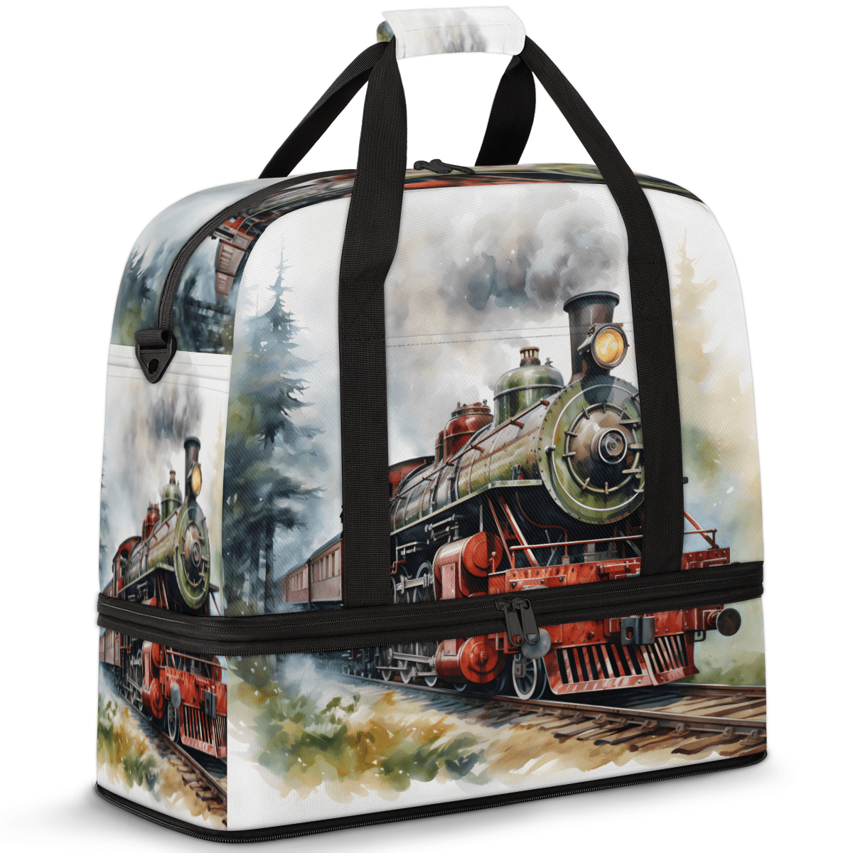 Herdesigns Retro Steam Train Foldable Travel Duffle Bag for Women and Men Lightweight Carry On Overnight Bag Vintage Old Train Gym Luggage Weekender Bags with Shoe Compartment