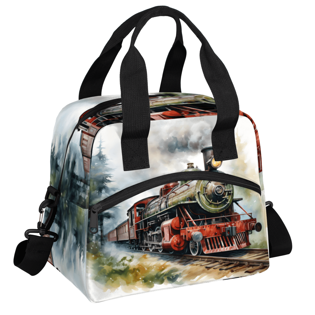 Herdesigns Retro Steam Train Insulated Lunch Bag for Women Men Adults Large Reusable Lunch Box Vintage Old Train Leakproof Cooler Tote Bags with Adjustable Shoulder Strap