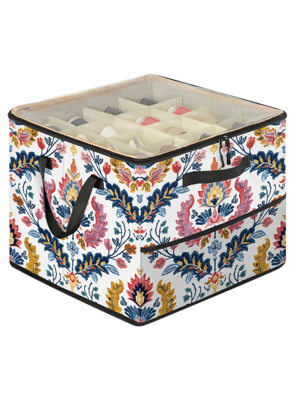 Retro Vintage Flowers Shoe Storage Organizer for Closet, Foldable Shoe Storage Box with Clear Lid & Adjustable Dividers, Space Saving Shoe Containers