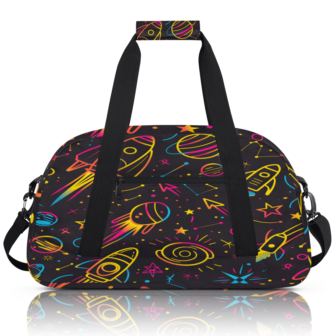 Herdesigns Rocket Planets Sports Duffle Bag for Women & Men, Outer Space Gym Bag Dance Bag Overnight Bag Carry On Weekender Travel Bag