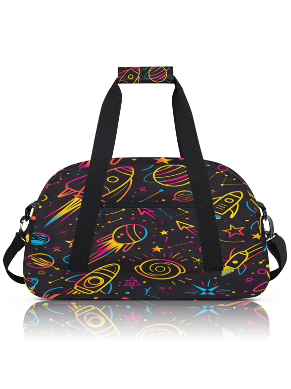 Rocket Planets Sports Duffle Bag for Women & Men, Outer Space Gym Bag Dance Bag Overnight Bag Carry On Weekender Travel Bag