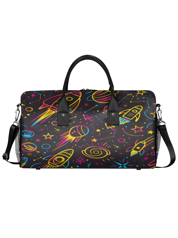 Rocket Planets Travel Duffle Bag for Men Women, Outer Space Gym Sport Bag Lightweight Waterproof Weekend Overnight Carry On Tote