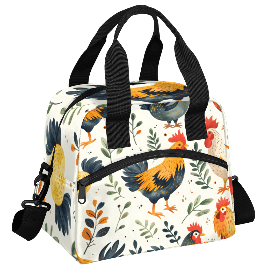 Herdesigns Rooster Insulated Lunch Bag for Women Men Adults Large Reusable Lunch Box Chicken Leakproof Cooler Tote Bags with Adjustable Shoulder Strap