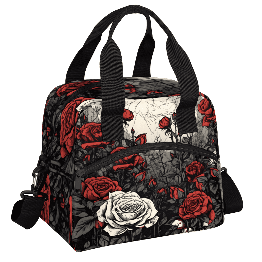 Herdesigns Rose Insulated Lunch Bag for Women Men Adults Large Reusable Lunch Box Vintage Floral Flower Leakproof Cooler Tote Bags with Adjustable Shoulder Strap