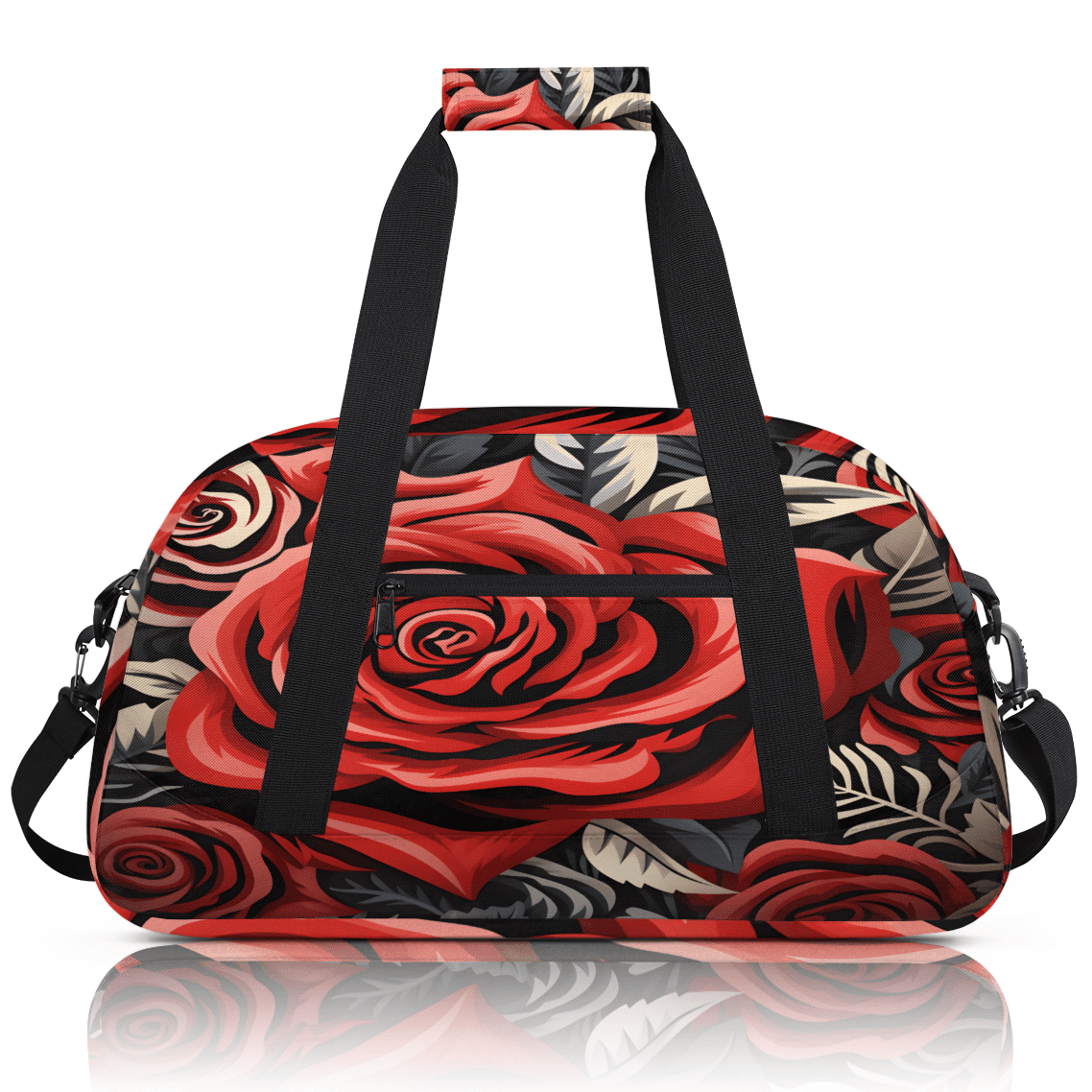 Herdesigns Rose Sports Duffle Bag for Women & Men, Bloom Flower Roses Red Gym Bag Dance Bag Overnight Bag Carry On Weekender Travel Bag