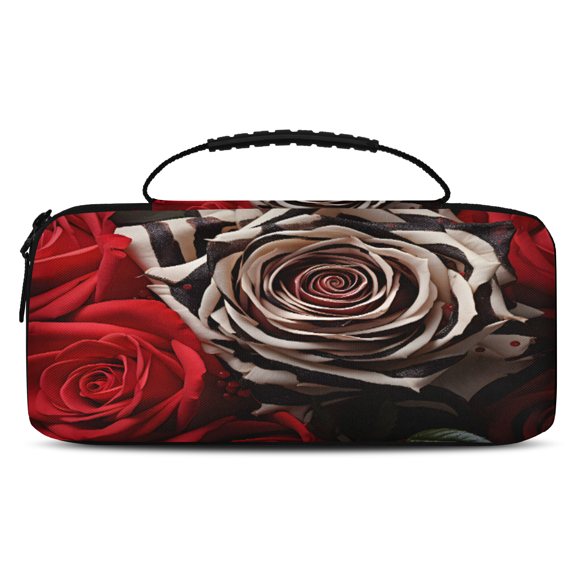 Herdesigns Rose Zebra Print Carry Case Compatible with Nintendo Switch 2017 & Oled 2021, with 20 Game Card Slots, Flower Portable Travel Carrying Case Pouch for Accessories & Games