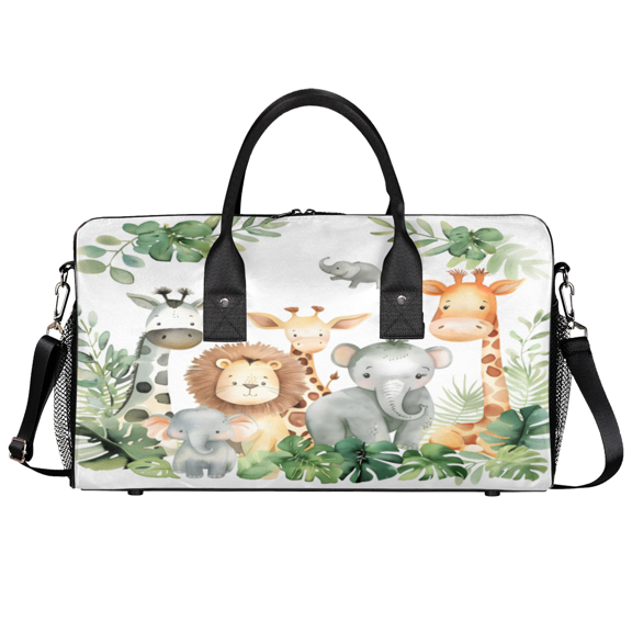 Herdesigns Safari Animals Watercolor Gym Duffle Bag for Men Women, Travel Sports Bag Waterproof Lightweight Weekend Carry On Tote