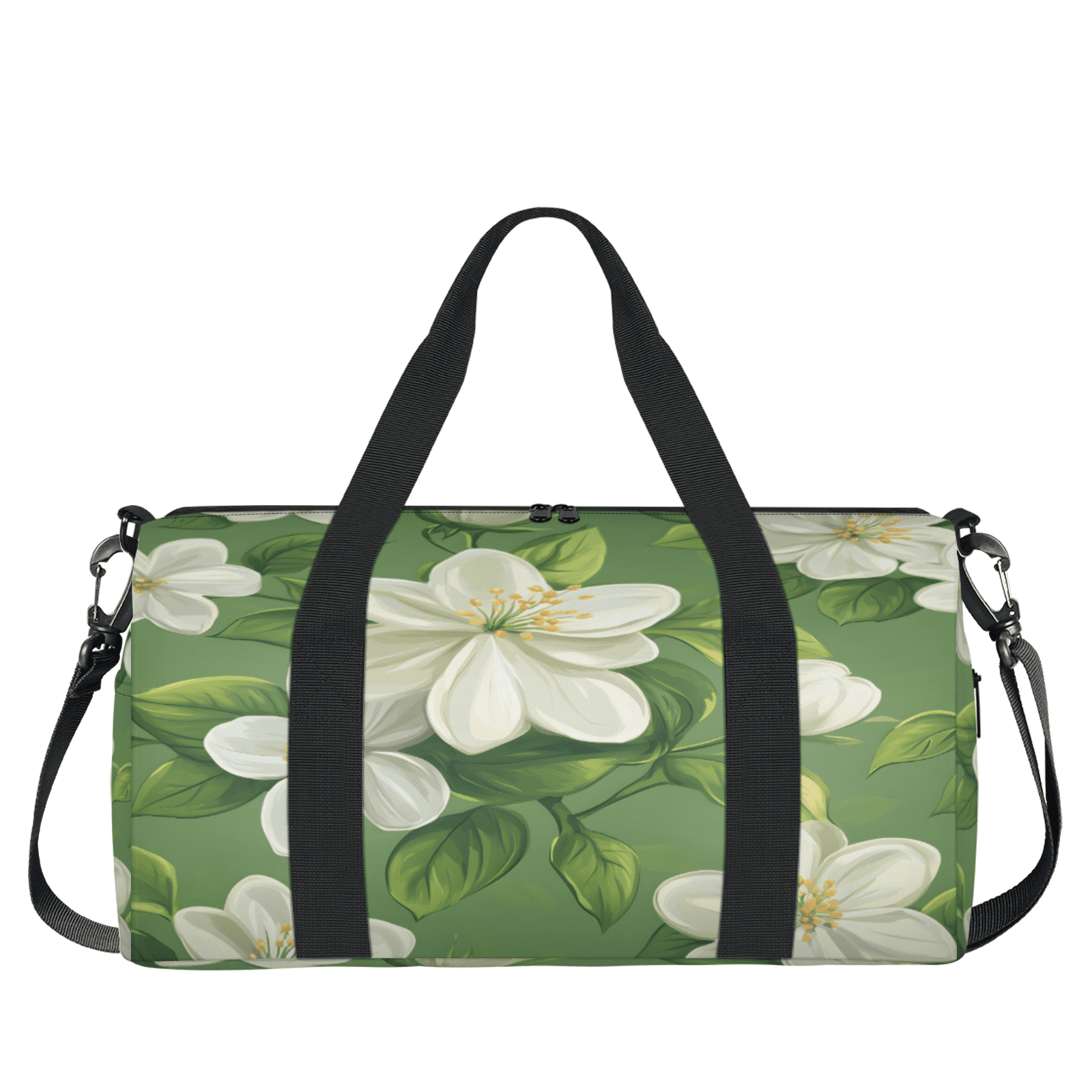 Herdesigns Sage Green Travel Duffle Bag Sports Yoga Weekender Overnight Carry on Workout Bags Lightweight Waterproof Gym Tote Bag for Women Floral