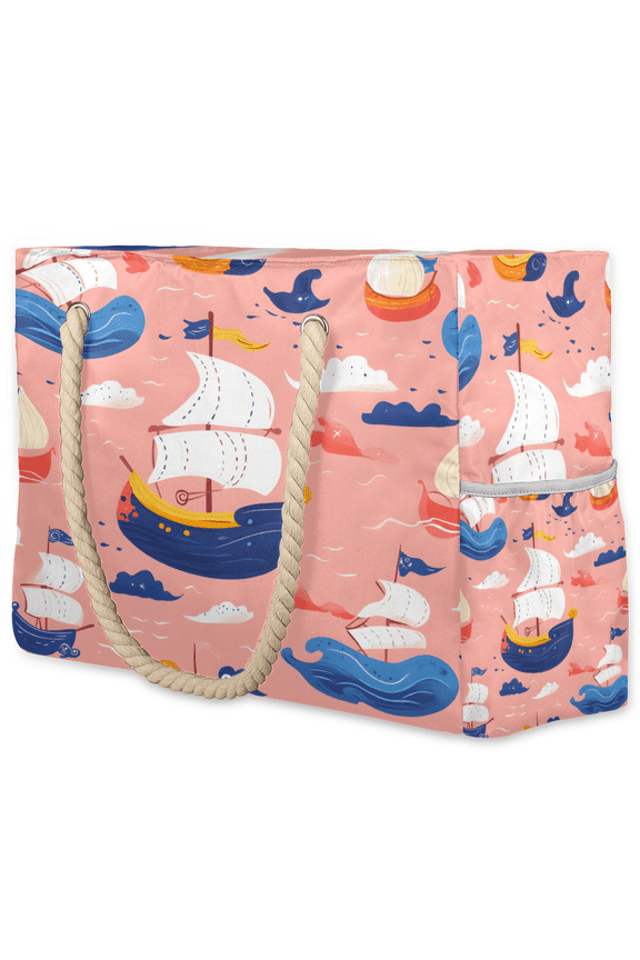 Sailboats Tote Beach Bag for Women Ladies with Zipper Nautical Coastal Large Waterproof Sandproof Swim Pool Bag