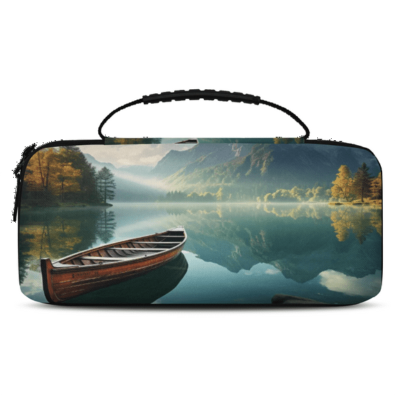 Herdesigns Scenic Lake Carry Case Compatible with Nintendo Switch 2017 & Oled 2021, with 20 Game Card Slots, Landscape Mountain Portable Travel Carrying Case Pouch for Accessories & Games
