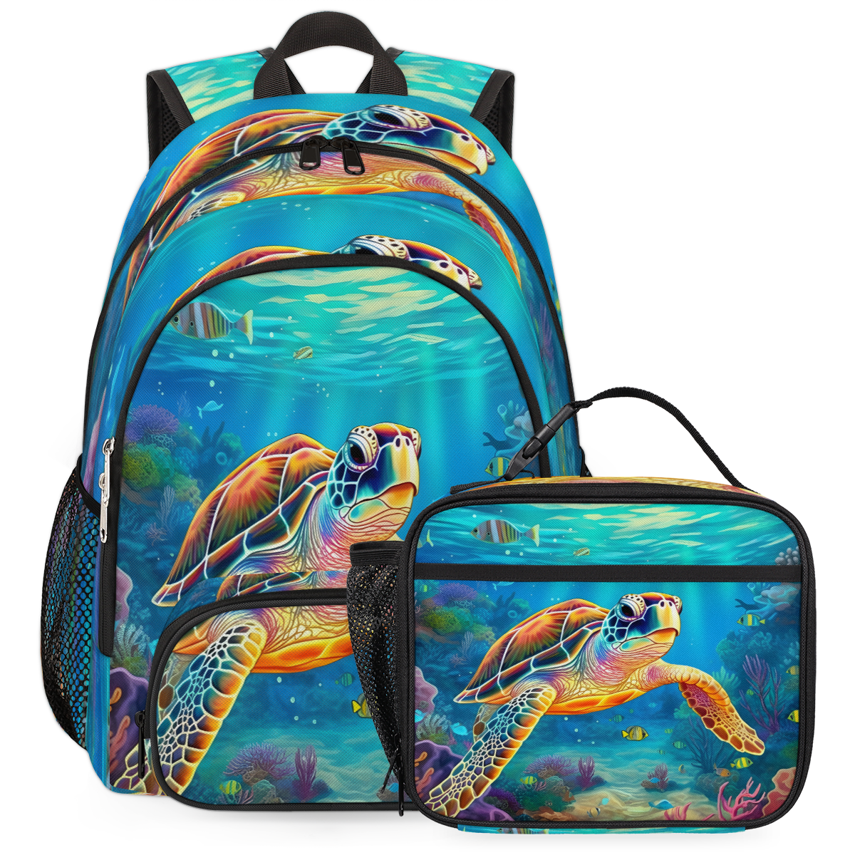 Herdesigns Sea Turtle Backpack with Lunch Box Ocean Nautical ...