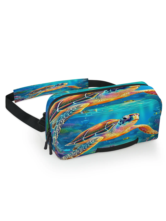 Sea Turtle Carrying Case Bag for Gaming Console, Waterproof Travel Crossbody Sling Bag Compatible with Nintendo Switch 2, Adjustable Shoulder Strap Chest Bag, Ocean Nautical