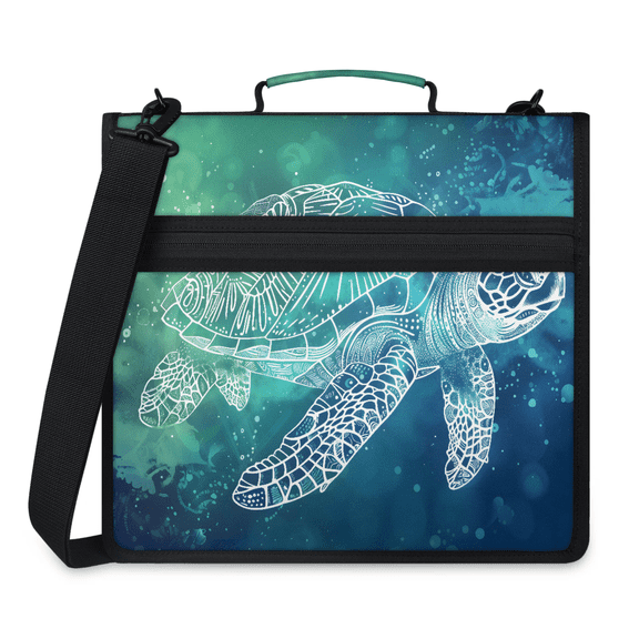 Herdesigns Sea Turtle Ocean Zipper Binder with Shoulder Strap, Waterproof 1.5 Inch 3 D-Ring Binder Organizer Bag, Fits 13 Inch Laptop for Work,