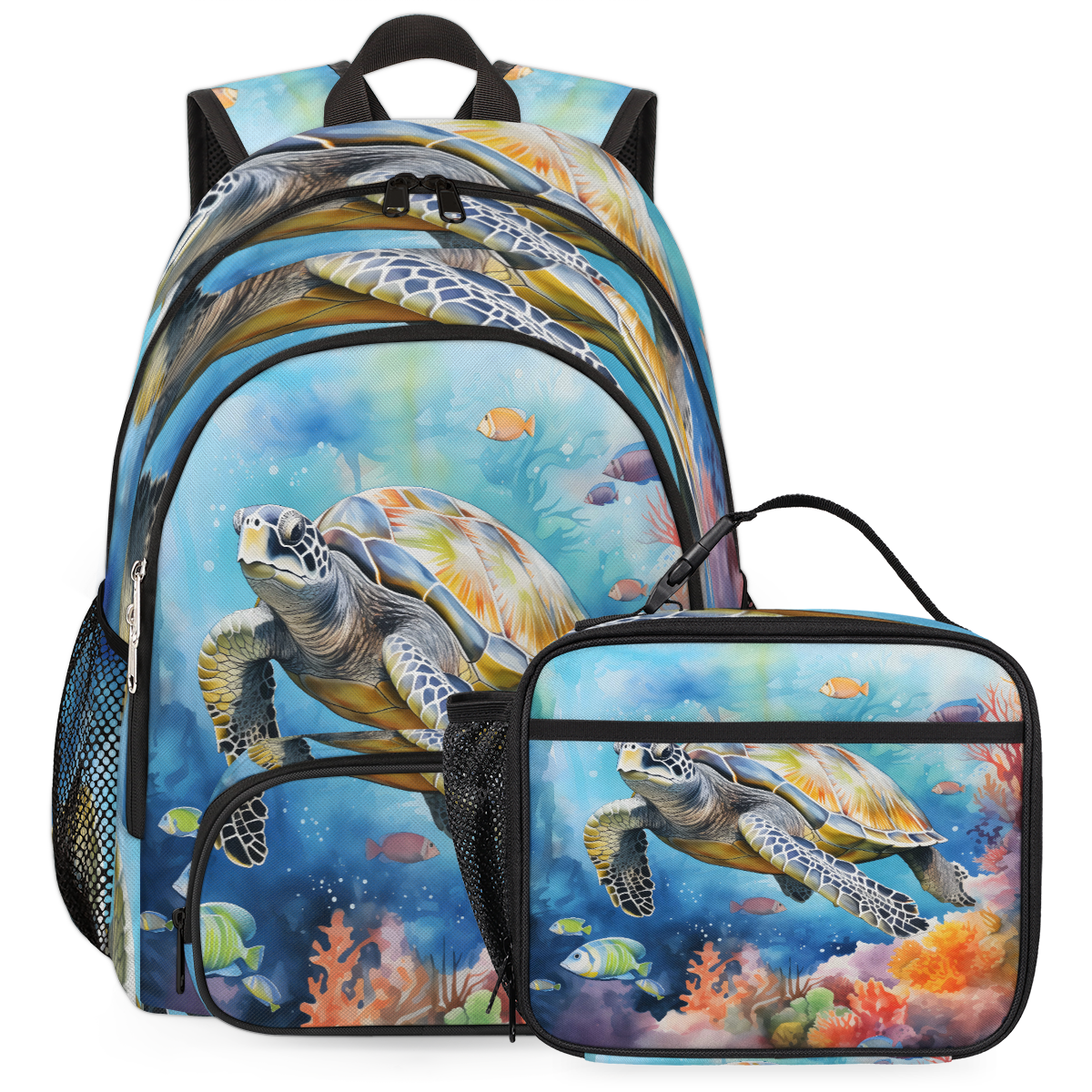Herdesigns Sea Turtle Theme Large Backpack Set with Lunch Box ...