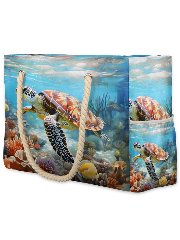 Sea Turtles Ocean Animal Tote Beach Bag for Women Ladies Large Zipper Beach Bags Waterproof Sandproof Summer Gym Swim Pool Travel Bag