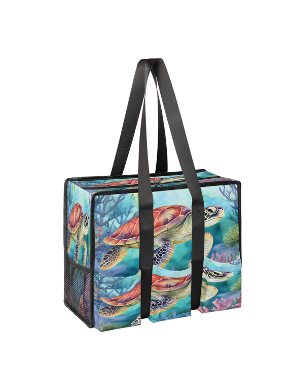 Sea Turtles Ocean Tortoise Large Tote Bag for Women with Zipper, Water Resistant Tote Bag for Working Women, Teachers, Nurses, Foldable Handbag for Travel Shopping Beach