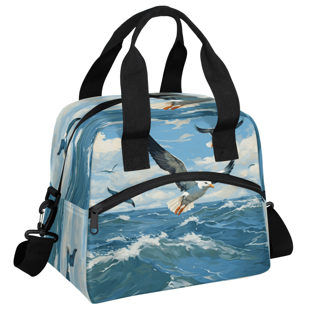 Herdesigns Seagull Insulated Lunch Bag for Women Men Adults Large Reusable Lunch Box Ocean Sea Bird Leakproof Cooler Tote Bags with Adjustable Shoulder Strap